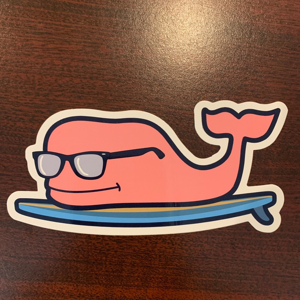 Vineyard Vines Pink Whale Surfing Sunglasses Die Cut Sticker Decal 5 Inch